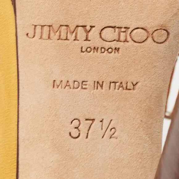 Jimmy Choo Yellow Leather Studded T-Bar Ankle Strap Sandals Size 37.5 - Picture 7 of 7